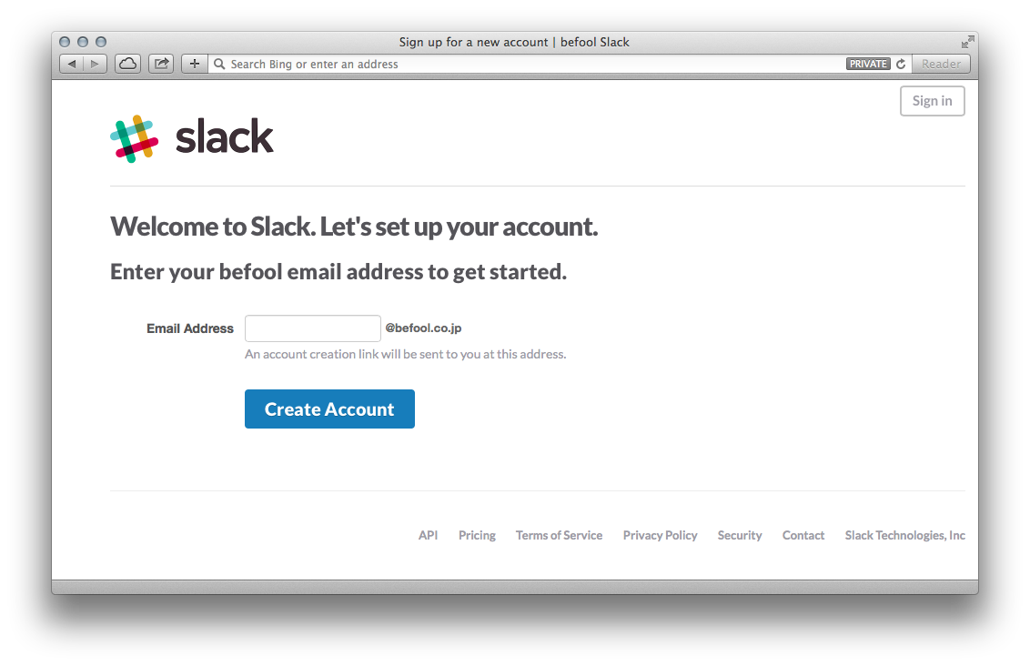 Slack sign up