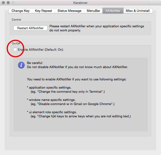 disable AXNotifier