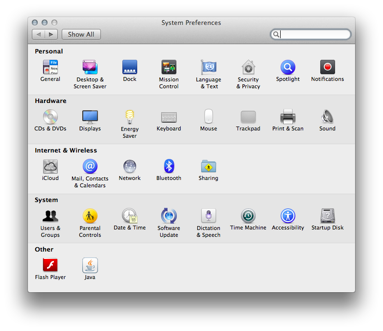 system preferences