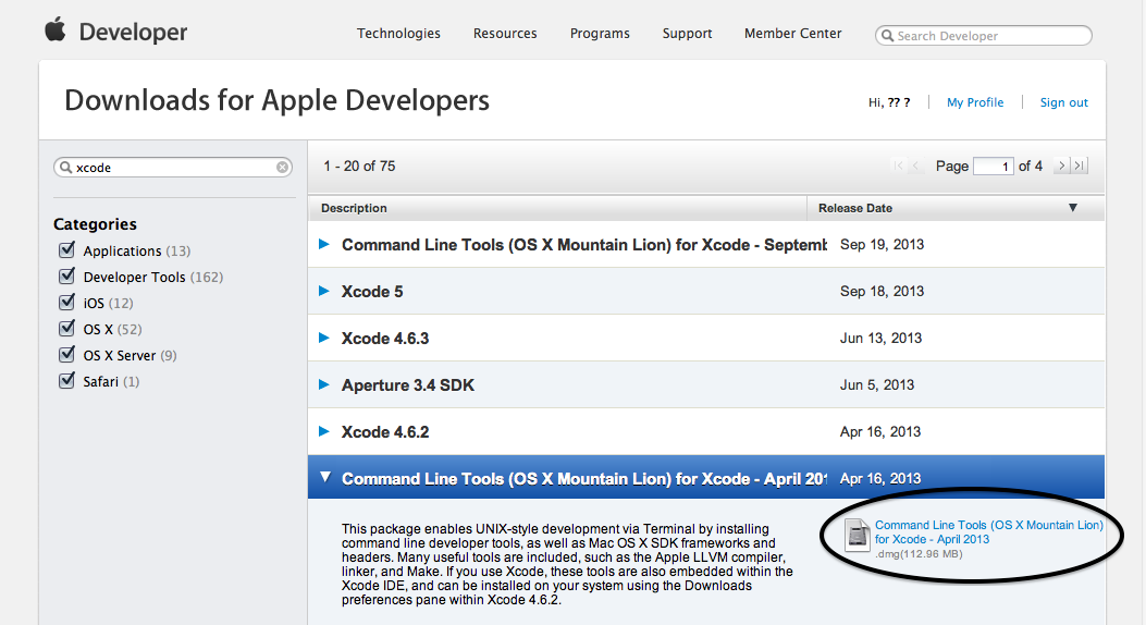 Download Command Line Tools for Xcode